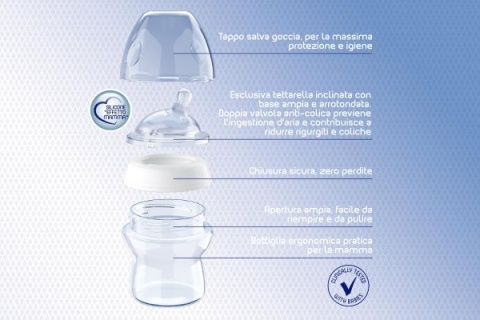 Chicco Butelka Szklana Step Up 150 ml Smoczek Silikonowy 0M+ 080611