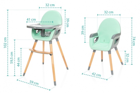 DOLCE Zopa krzesełko do karmienia dla dzieci od 6 miesiąca do 15 kg - Dove Grey/Whitey