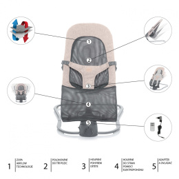 Moyo Air Zopa elektryczny leżaczek bujaczek dla dzieci od urodzenia do 9 kg - Air Mesh Beige