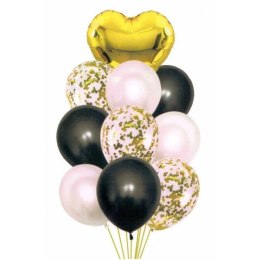 Zestaw balonów z sercem i konfetti 30-46cm 10szt złoto perłowe BCS-570