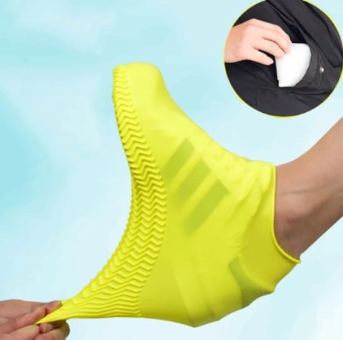 Nakładki przeciwdeszczowe na buty ochraniacze nieprzemakalne przeciwdeszczowe kalosze S żółte roz. 26-34