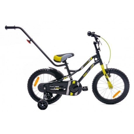 Rowerek dla dzieci 16" tiger bike z pchaczem czarno - żółty