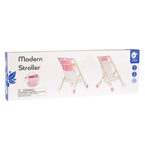 CLASSIC WORLD Drewniany Wózek Spacerówka Dla Lalek z Torbą na Akcesoria