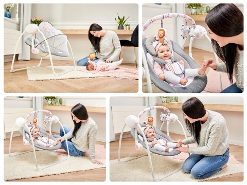 RUBEN Lionelo Huśtawka elektroniczna 5 prędkości, 12 melodii, do 12kg - Pink Baby