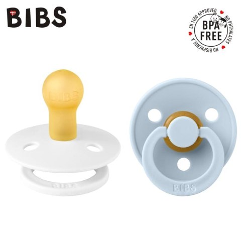 BIBS COLOUR 2-PACK WHITE & BABY BLUE S Smoczek Uspokajający kauczuk Hevea