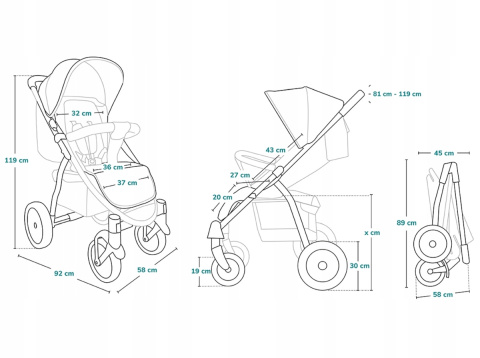 Annet Tour Lionelo do 22kg wózek spacerowy, duże gumowe koła - Green Turquoise