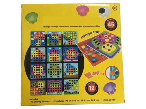 Edukacyjna Guzikowa Układanka, Puzzle, Mozaika, Plansze + Kolorowe Guziczki Klocki