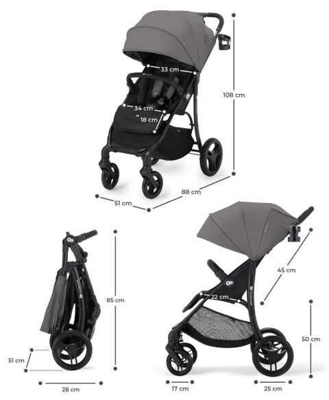 ASKOY Kinderkraft wózek spacerowy do 22 kg, waga wózka 9 kg - Grey