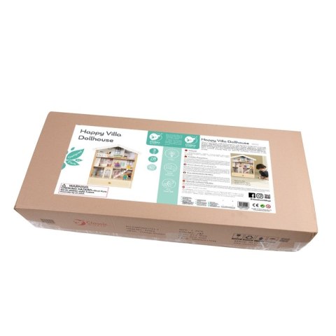 CLASSIC WORLD Duży Drewniany Domek dla Lalek 2 Figurki NATURALNE DREWNO 28 el.