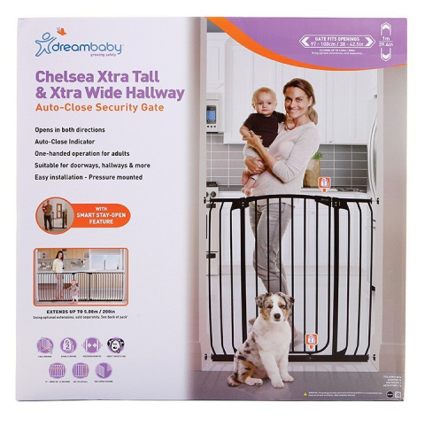 DREAMBABY Bramka bezpieczeństwa Chelsea szeroka (W: 97-106cm x H: 1m) Czarny