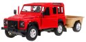 Land Rover Defender czerwony RASTAR model 1:14 Zdalnie sterowane auto terenowe + Pilot 2,4 GHz + Przyczepa