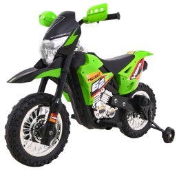 Motorek Cross dla dzieci Pojazd na akumulator Zielony + Pomocnicze kółka + Dźwięki LED