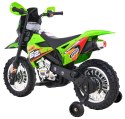 Motorek Cross dla dzieci Pojazd na akumulator Zielony + Pomocnicze kółka + Dźwięki LED