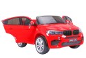 BMW X6M XXL dla 2 dzieci Czerwony + Pilot + Ekoskóra + Pasy + Wolny Start + MP3 USB + LED