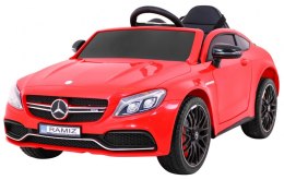 Mercedes Benz C63 AMG dla dzieci Czerwony + Pilot + 5-pkt pasy + EVA + Bagażnik + MP3 LED