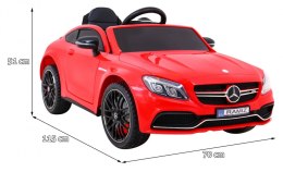 Mercedes Benz C63 AMG dla dzieci Czerwony + Pilot + 5-pkt pasy + EVA + Bagażnik + MP3 LED