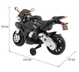 Motor na akumulator BMW S1000 RR dla dzieci Czarny + Kółeczka pomocnicze + Nóżka podpórka