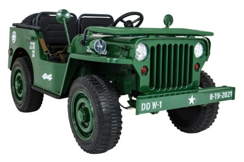 Autko Wojskowe Retro dla 3 dzieci Zielony Jeep Willys