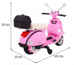 Skuter Vespa elektryczny dla dzieci Różowy + Kółka pomocnicze + Audio + Ekoskóra + EVA + Wolny Start