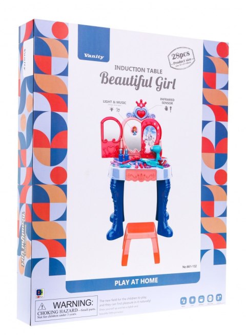 Interaktywna Toaletka dla dziewczynek 3+ Magiczna różdżka + Otwierane lustro + Suszarka + Akcesoria 28 el.