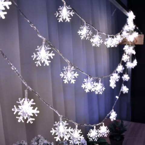 Lampki LED łańcuch płatki śniegu 10m 100LED zimny biały 8 trybów świecenia