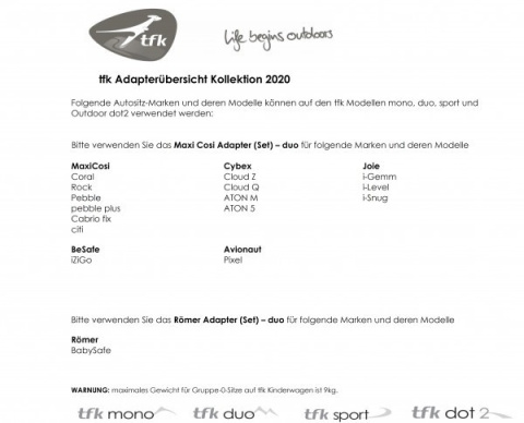 Adaptery do fotelika Römer i do wózka TFK Mono
