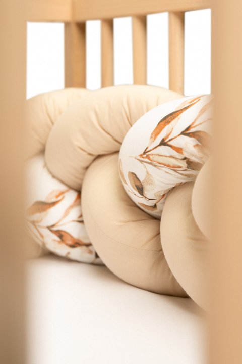 Sensillo Warkocz ochraniacze do łóżeczka 210cm - BEŻOWY ROŚLINY