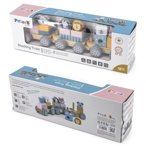 VIGA PolarB Drewniana Kolejka z Wagonikami i Zwierzątkami Do Układania Montessori