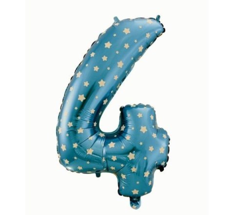 Balon foliowy "Cyfra 4", niebieska w gwiazdy, 61cm
