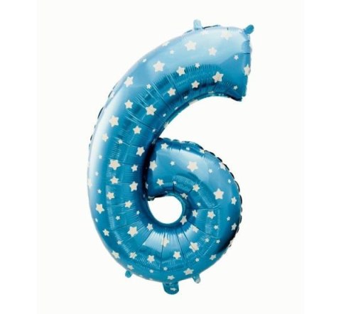 Balon foliowy "Cyfra 6", niebieska w gwiazdy, 61cm p10