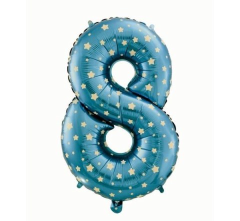 Balon foliowy "Cyfra 8", niebieska w gwiazdy, 61cm p10