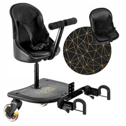 X RIDER Dostawka z siedziskiem mocowana do wózka, max 25 kg + poduszka / wkładka Czarno-Złota