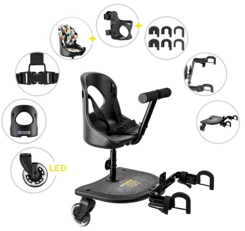 X RIDER Dostawka z siedziskiem mocowana do wózka, max 25 kg + poduszka / wkładka Dinozaury