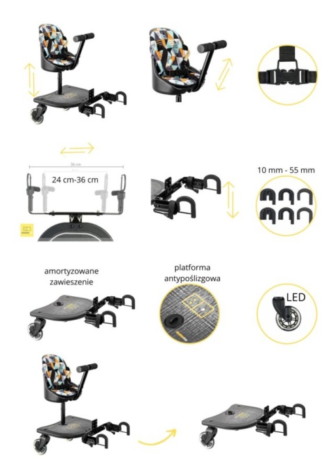 X RIDER Dostawka z siedziskiem mocowana do wózka, max 25 kg + poduszka / wkładka Tropikalne Liście