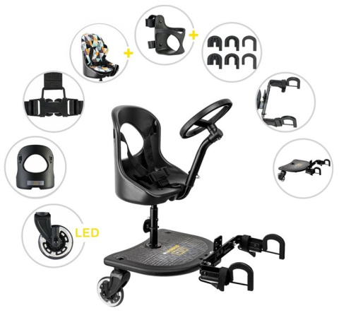 X RIDER PLUS Dostawka z siedziskiem mocowana do wózka, max 25 kg + poduszka / wkładka Tęcza