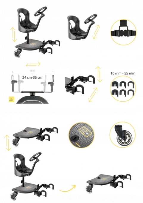 X RIDER PLUS Dostawka z siedziskiem mocowana do wózka, max 25 kg + poduszka / wkładka Tropikalne Liście