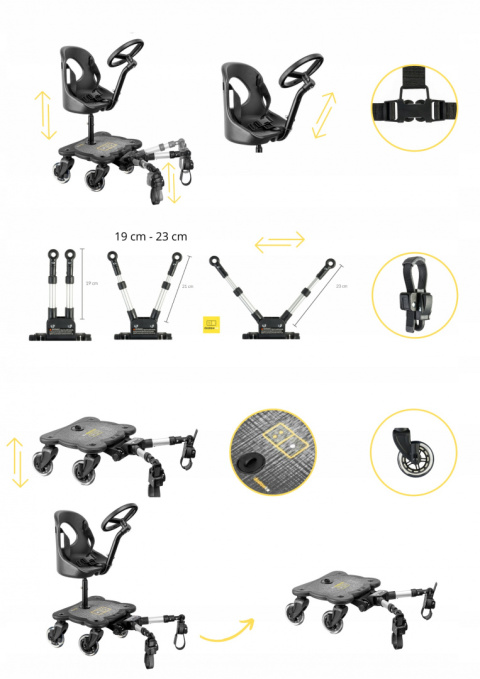 COZY 4 RIDER Dostawka z siedziskiem mocowana do wózka, max 25 kg + poduszka / wkładka Boho