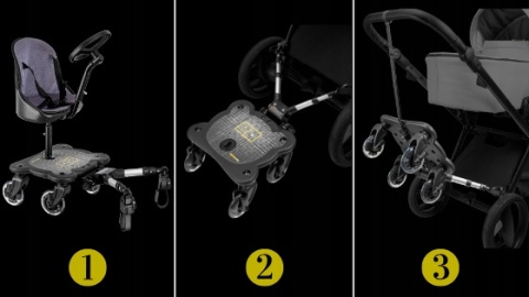 COZY 4 RIDER Dostawka z siedziskiem mocowana do wózka, max 25 kg + poduszka / wkładka Czarno-Złoty