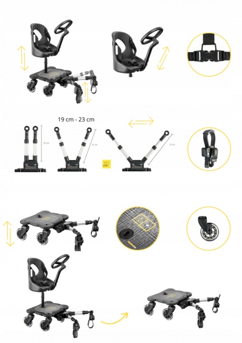 COZY 4 RIDER Dostawka z siedziskiem mocowana do wózka, max 25 kg + poduszka / wkładka Koparki