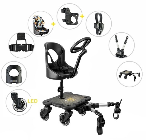 COZY 4 RIDER Dostawka z siedziskiem mocowana do wózka, max 25 kg + poduszka / wkładka Tęcza