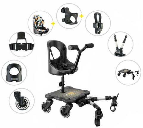 COZY 4S RIDER Dostawka z siedziskiem mocowana do wózka, max 25 kg + poduszka / wkładka Tęcza