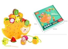 Gra zręcznościowa montessori układanka balansująca klocki drewniane jeż nawlekane owoce