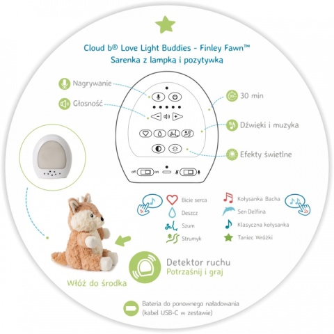 Cloud b® Love Light Buddies - Drake the Dragon ™ Lampka i pozytywka - Sarenka