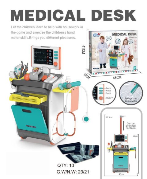 Wózek lekarski dla dzieci 3+ Interaktywne funkcje RTG EKG akcesoria 20+ el.