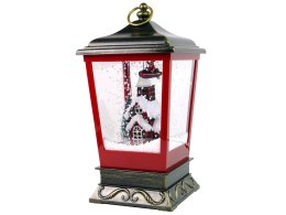 Świąteczny Lampion Światełka Sypiący Śnieg Czerwono- Czarna