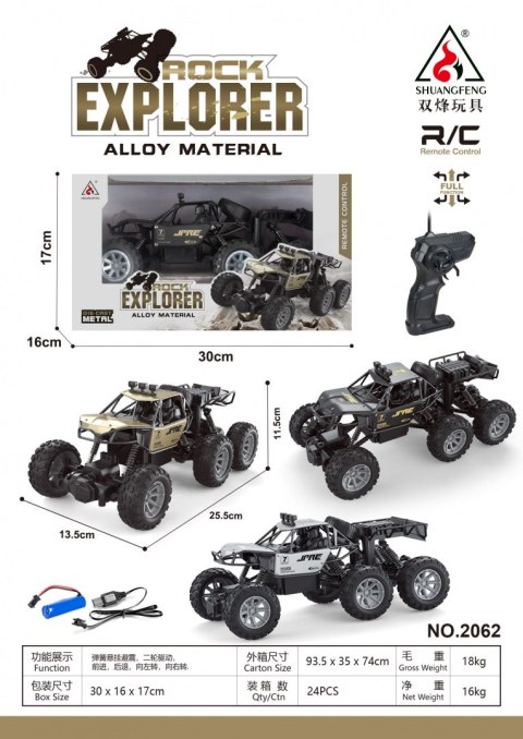 Metalowy crawler Rock Explorer 4x4 dla dzieci 8+ Zdalnie sterowany 1:18 Gumowe 6 kół