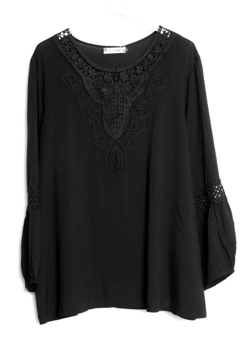 BLUZKA hafty BOHO zwiewna CZARNA 52/54