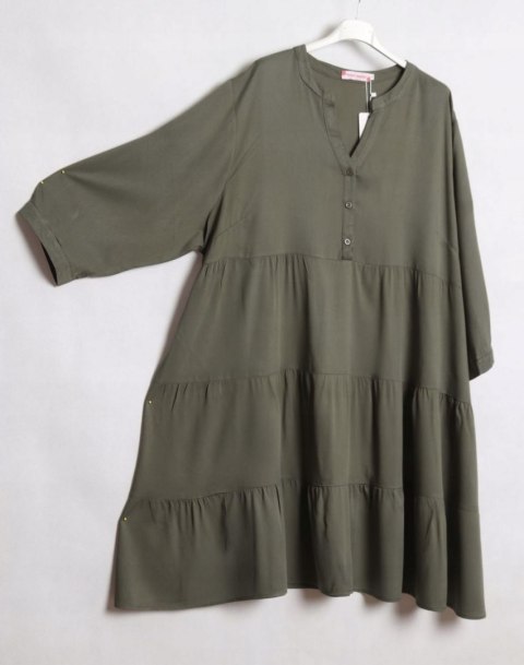 SUKIENKA OVERSIZE falbana TRAPEZ khaki 44/46/48