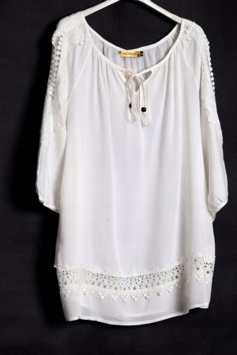 BLUZKA hafty BOHO zwiewna ECRU 48/50/52