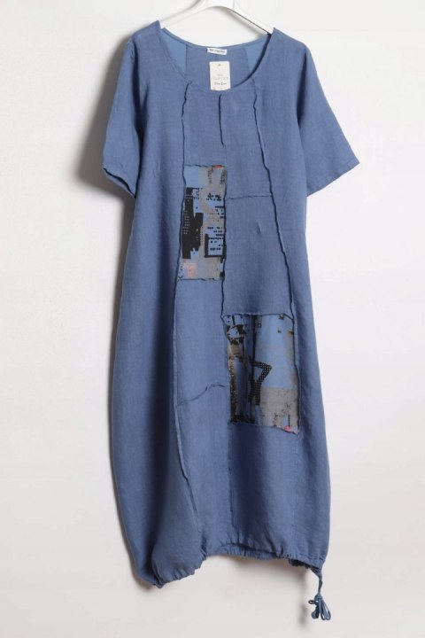 ITALY sukienka OVERSIZE niebieska LEN 46/48/50/52